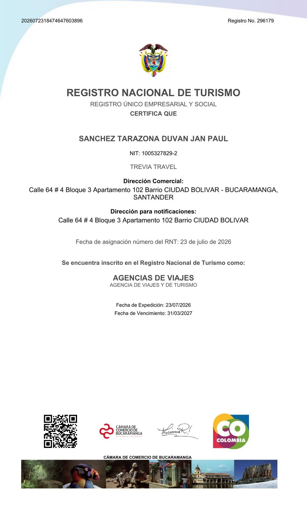 Registro Nacional de Turismo - Trevia Travel